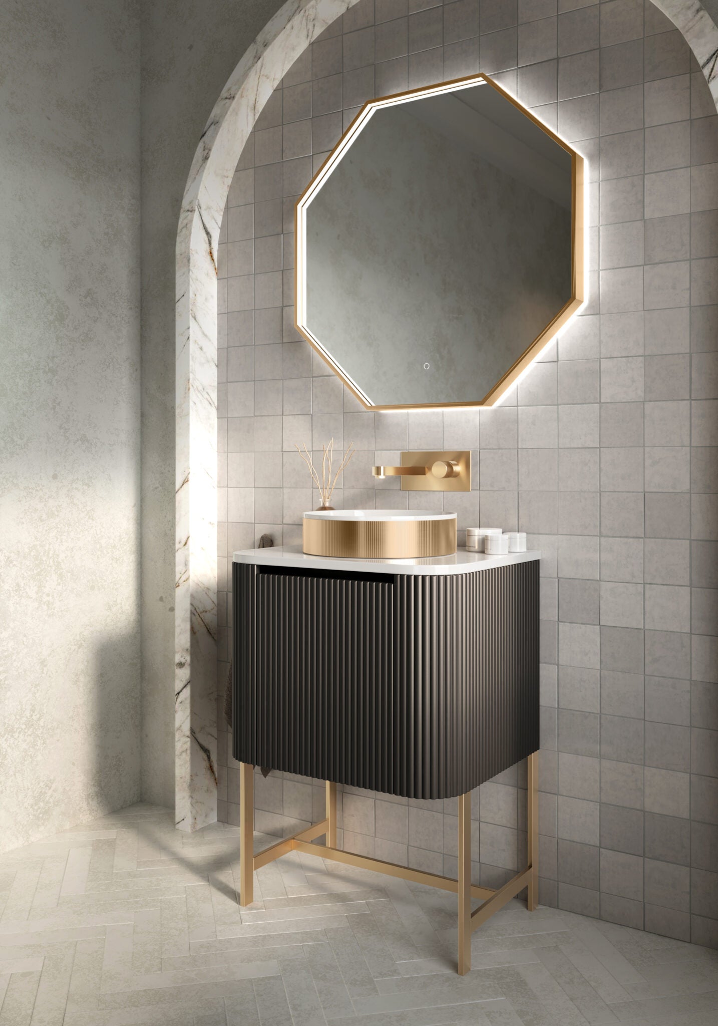 Passa Octagonal Mirror Matte Black 600×600