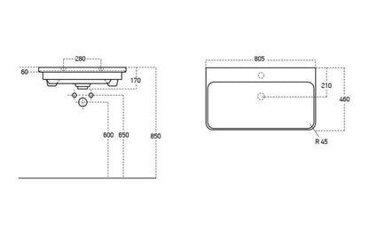 Lambi 800mm 2 Drawer Wall Hung Basin Unit - White Gloss