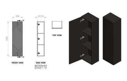 Linear 350mm Wall Hung 1 Door Tall Unit - Matt Oat