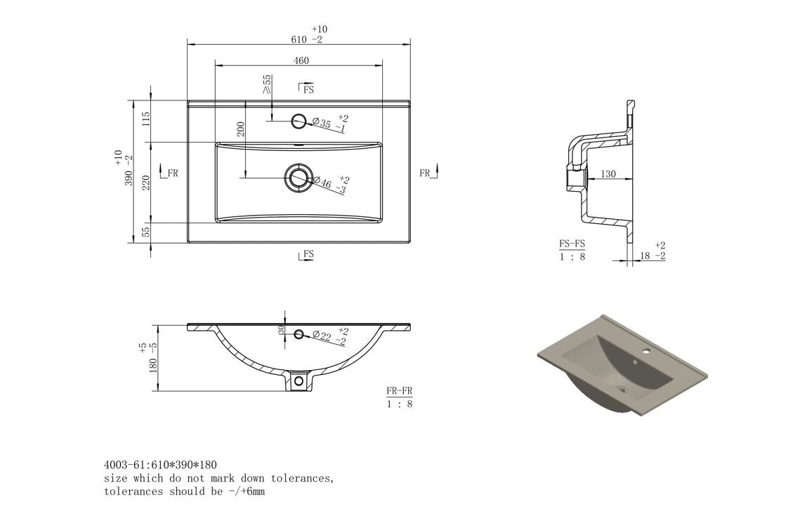 Linear 610mm Floor Standing 2 Drawer Basin Unit & Basin - Matt Oat
