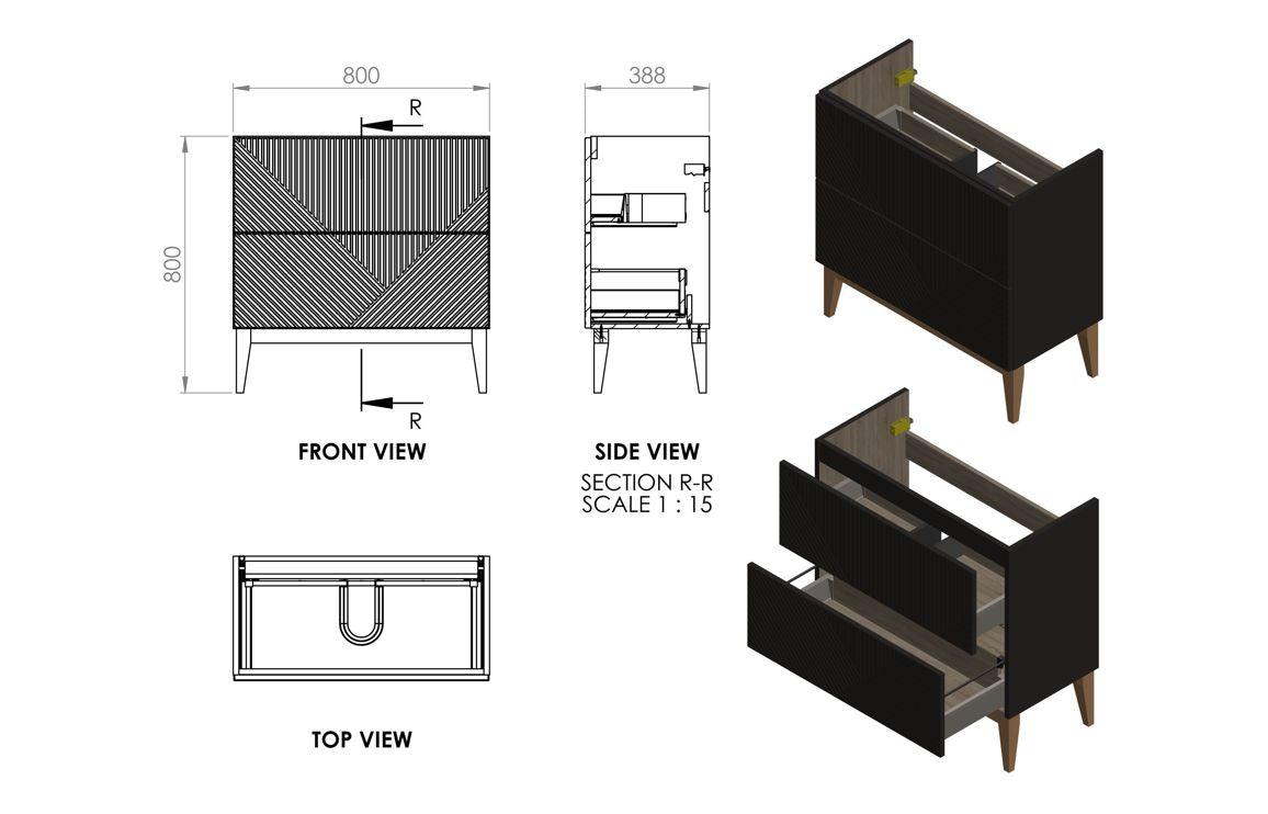 Linear 810mm Floor Standing 2 Drawer Basin Unit & Basin - Matt Oat