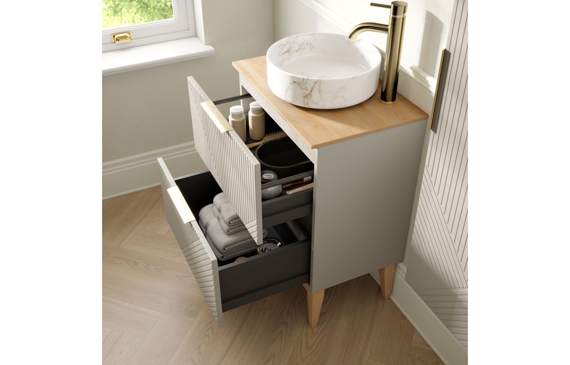 Linear 810mm Floor Standing 2 Drawer Basin Unit & Maple Oak Effect Worktop - Matt Oat