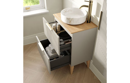 Linear 810mm Floor Standing 2 Drawer Basin Unit & Maple Oak Effect Worktop - Matt Oat