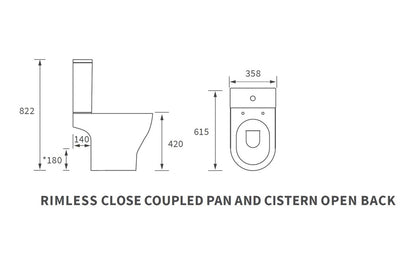 Lily Rimless Short Projection Close Coupled Open Back WC & Soft Close Seat