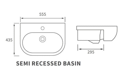 Lily 555x435mm 1TH Semi Recessed Basin