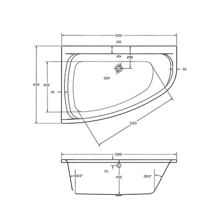 Fline1500 x 1000mm Offset Corner Bathtub - Different Variants Available