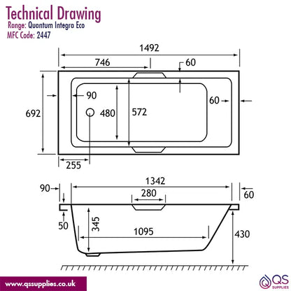 Carron Quantum Integra Eco 5mm White Acrylic Bath With Twin Grip