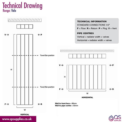 DQ Heating Vela 600mm High Horizontal Designer Radiator