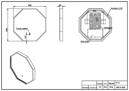 Passa Octagonal Mirror Matte Black 600×600