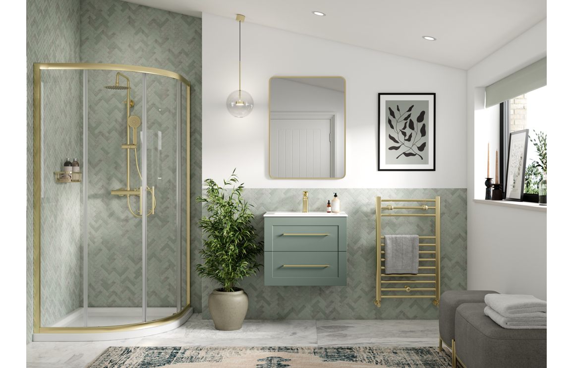 Heritage 610mm Wall Hung 2 Drawer Basin Unit & Basin - Matt Reed Green
