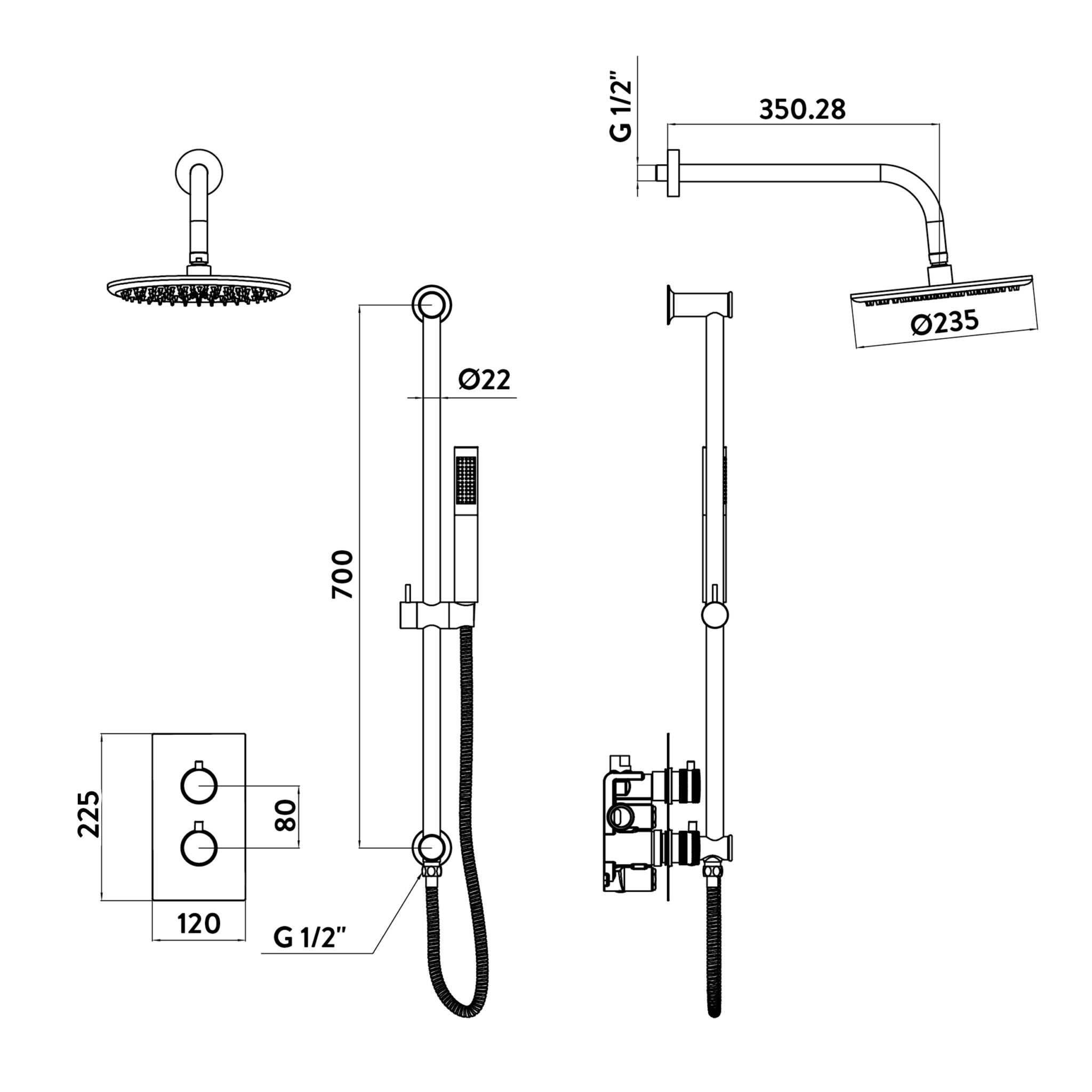 CEA Brushed Bronze Round Rigid Riser Shower