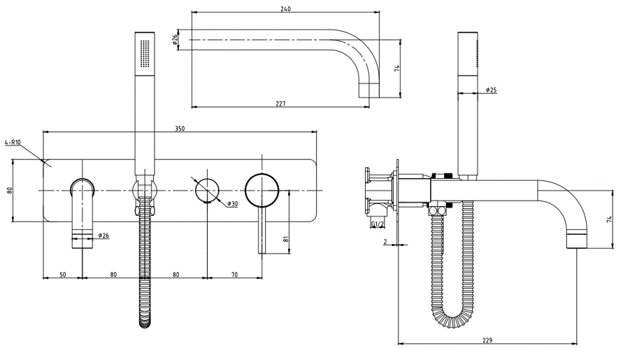 Cre Chrome Metal Wall Mounted Bath Shower Mixer