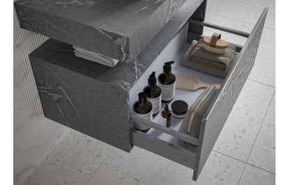 Nature 600mm Wall Hung Grey Marble Basin Shelf & Bottle Trap