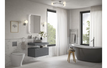 Nature 800mm Wall Hung Grey Marble Basin Shelf & Bottle Trap