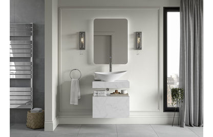 Nature 600mm Wall Hung White Marble Basin Shelf & Bottle Trap