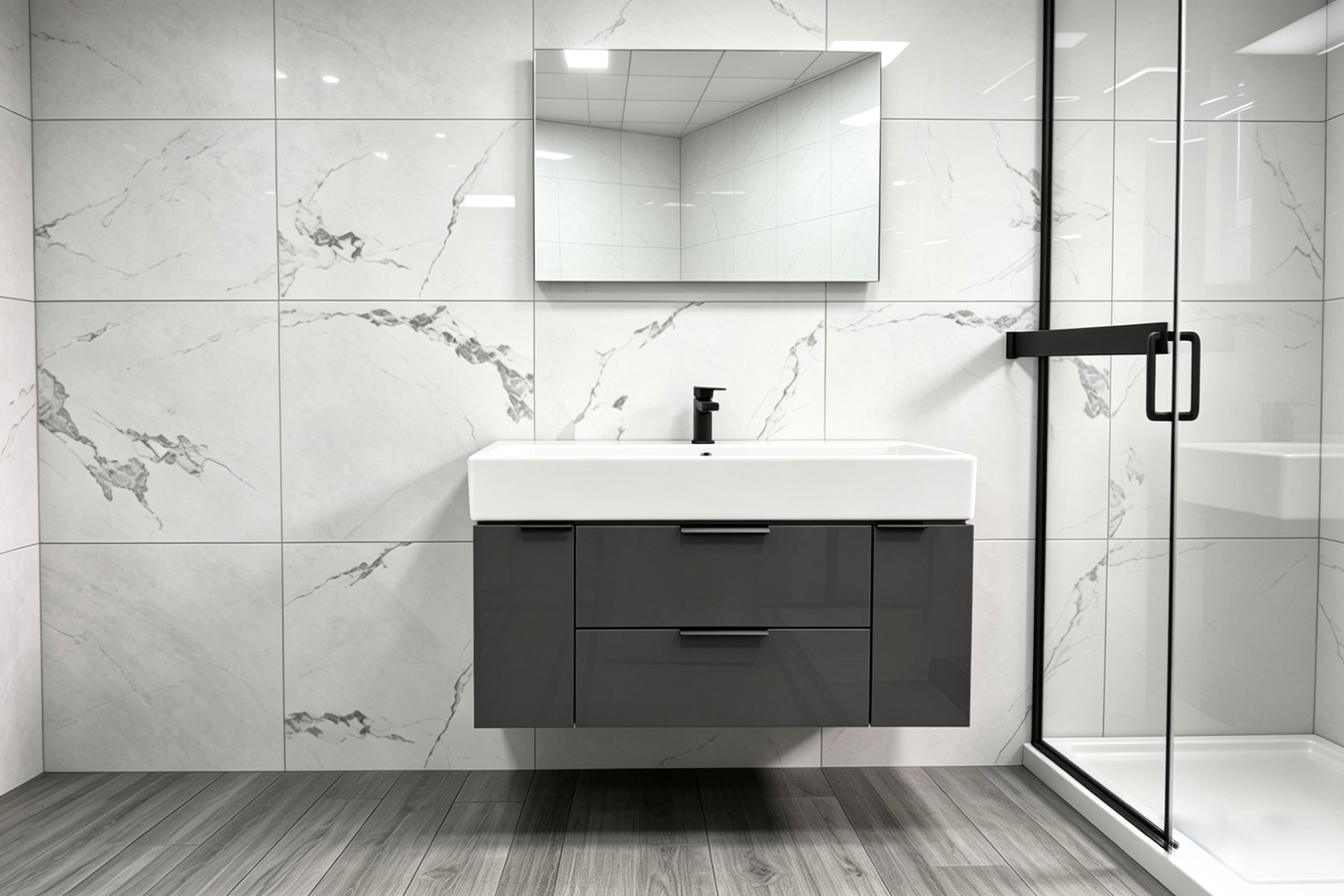 Pinto Anthracite 1000mm 2-Draw Wall Hung Bathroom Vanity unit with Two-Door Storage unit Inc Nano Glazed Ceramic Basin