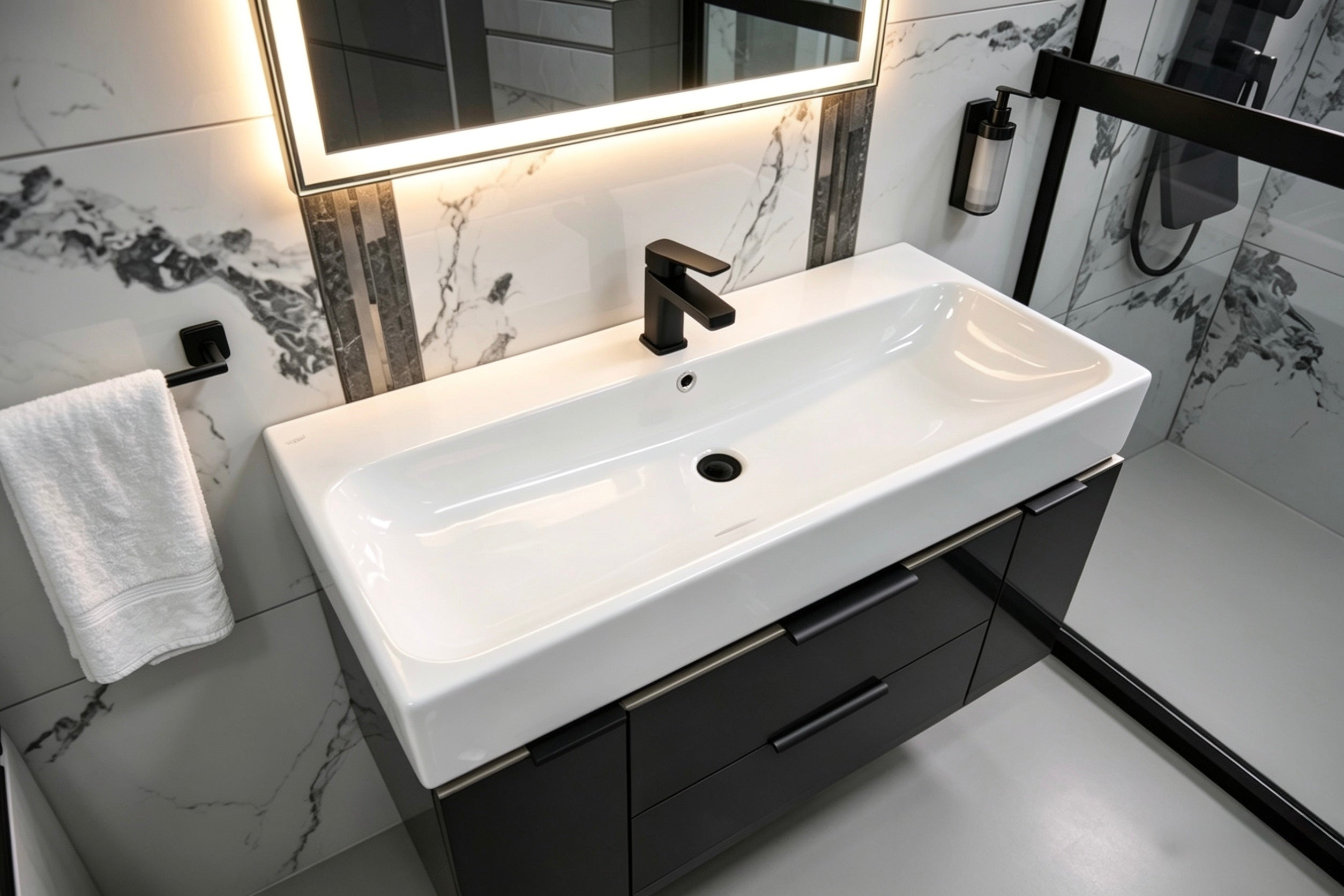 Pinto Anthracite 1000mm 2-Draw Wall Hung Bathroom Vanity unit with Two-Door Storage unit Inc Nano Glazed Ceramic Basin
