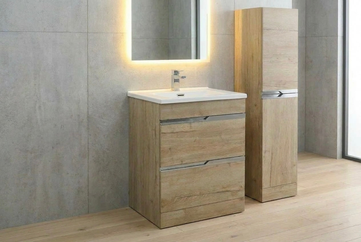 Novo 1175-60 600mm DTA HF OAK 2-Drraw Floor-standing Vanity & Nano Glazed Ceramic Basin