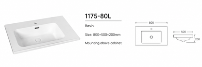 Novo 1175-80L 800mm Cashmere  2-Draw FS Deep Basin Vanity unit & Nano Glazed Ceramic Basin