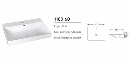 Novo 1180-60 600mm 2-Door Floorstanding Vanity unit with Nano Glazed Ceramic Basin