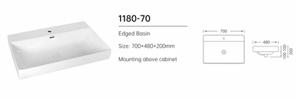1180-70 700mm Oak Linear 2-Draw Floorstanding Bathroom Vanity unit with Nano Glazed Ceramic Basin