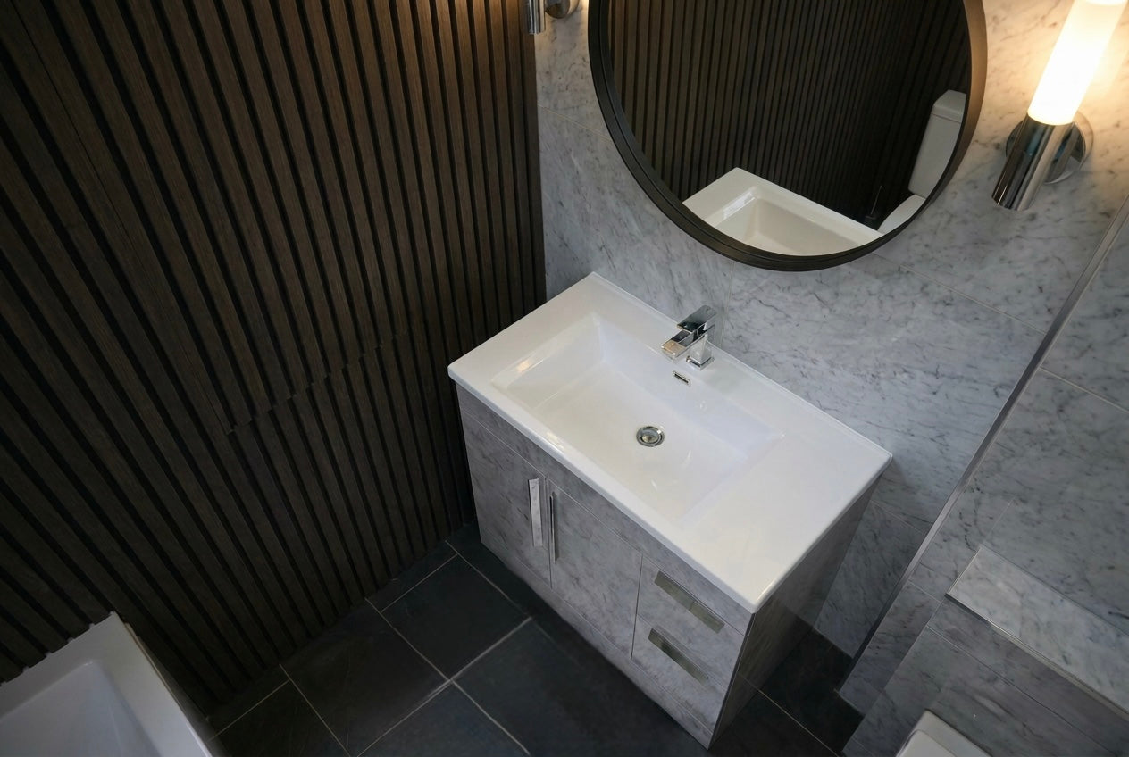 Novo 1187-90 Concrete Matt 2-Door inc Double Draw storage Floor standing Vanity unit with Ceramic Basin