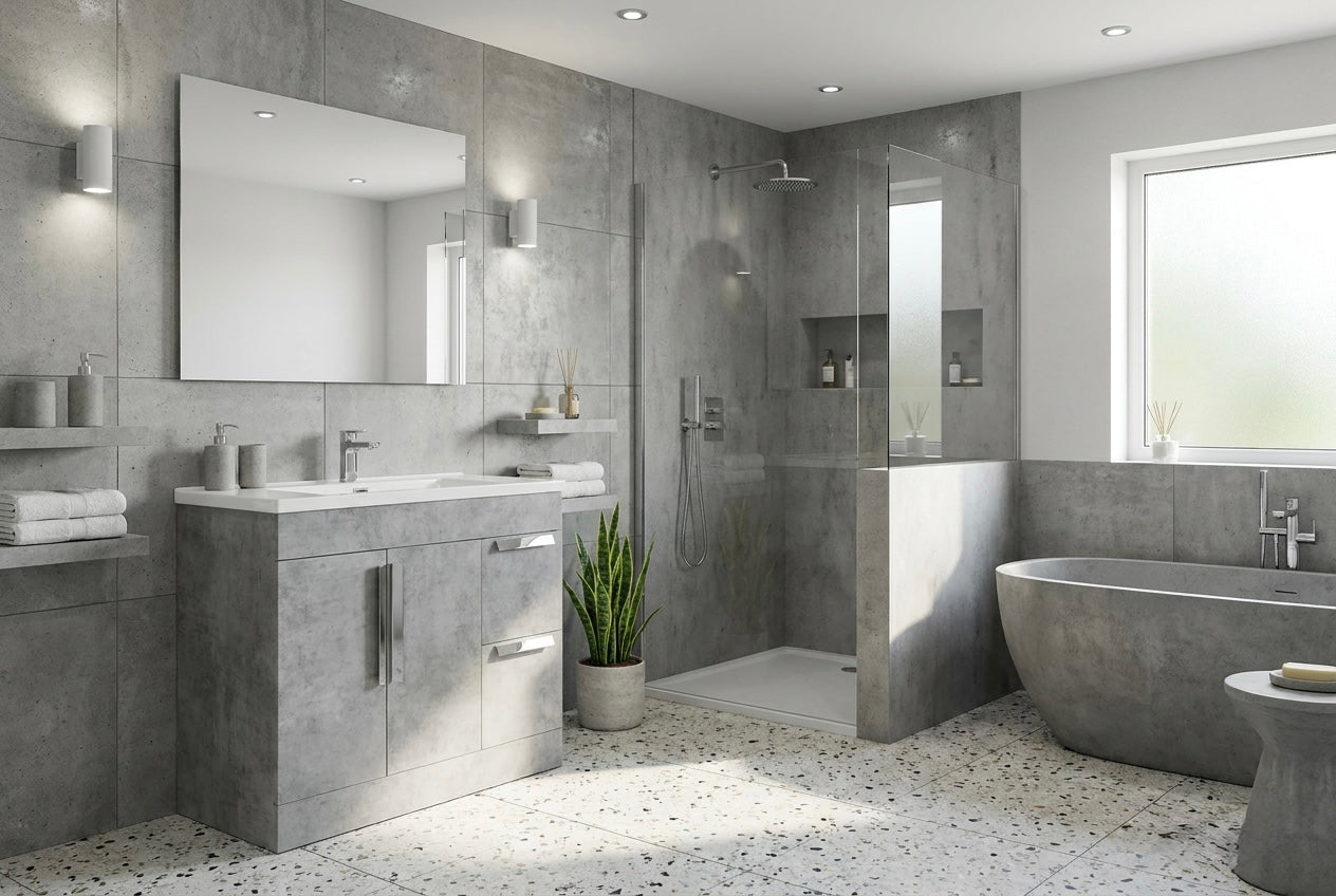 Novo 1187-90 Concrete Matt 2-Door inc Double Draw storage Floor standing Vanity unit with Ceramic Basin