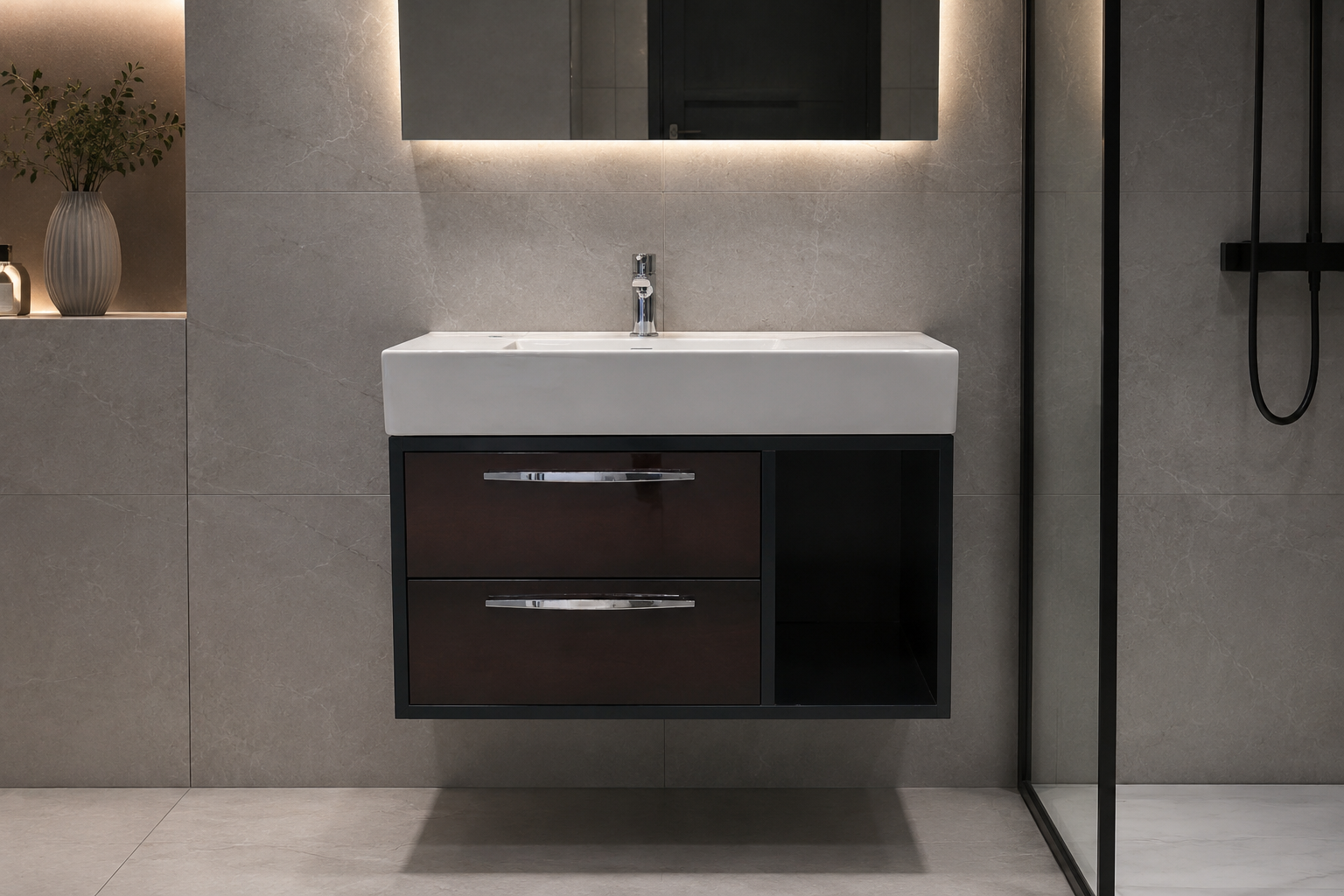Novo Frame 1190-80 Luxe Multi 2 Draw Vanity & Nano Glazed Ceramic Basin