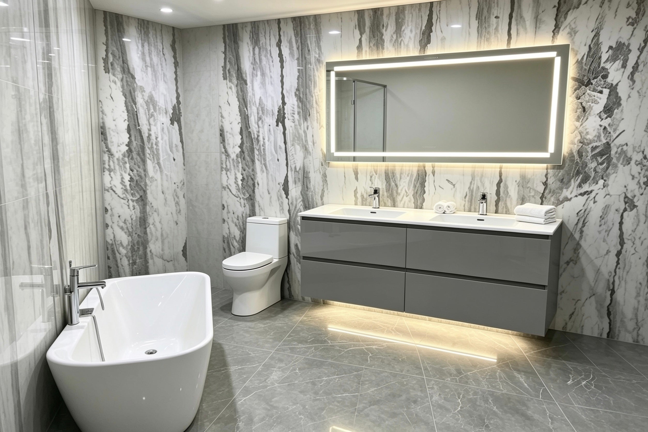 D-120 1200mm Grey Gloss 4 Draw Wall Hung Bathroom Vanity unit with WoodenFrame Inc Double Ceramic Basin