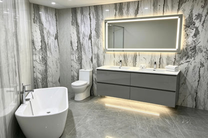 D-120 1200mm Grey Gloss 4 Draw Wall Hung Bathroom Vanity unit with WoodenFrame Inc Double Ceramic Basin