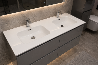 D-120 1200mm Grey Gloss 4 Draw Wall Hung Bathroom Vanity unit with WoodenFrame Inc Double Ceramic Basin
