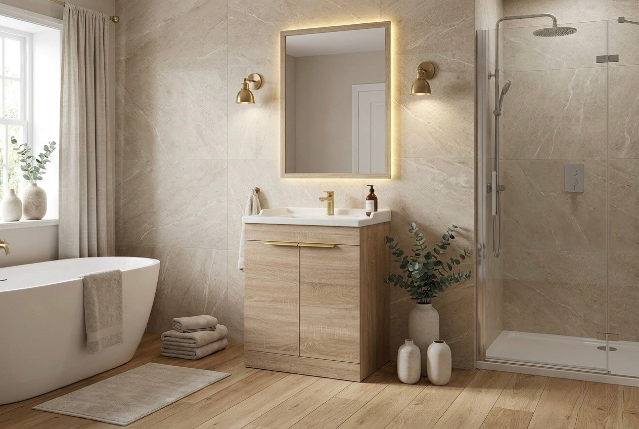 F60 600mm   2-Door Floor standing Bathroom Vanity unit with Nano Glazed Ceramic Basin
