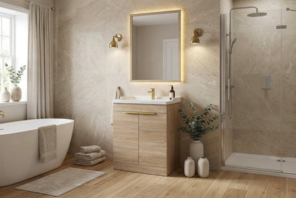 F60 600mm   2-Door Floor standing Bathroom Vanity unit with Nano Glazed Ceramic Basin
