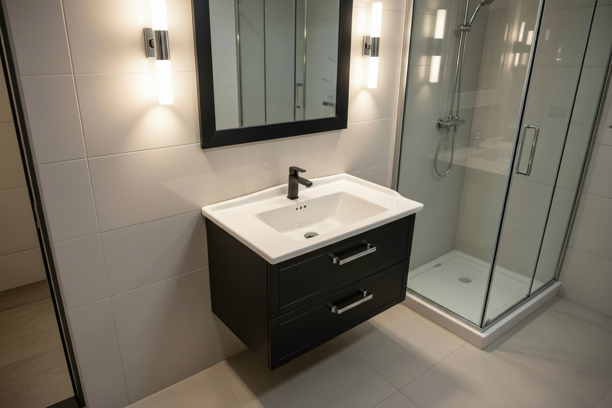 Kapdokia 800mm White Regato 2-Draw Wallhung Bathroom Vanity Unit with Nano Glazed Ceramic Basin