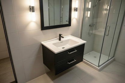 Kapdokia 800mm White Regato 2-Draw Wallhung Bathroom Vanity Unit with Nano Glazed Ceramic Basin