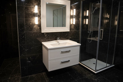 Kapdokia 800mm White Regato 2-Draw Wallhung Bathroom Vanity Unit with Nano Glazed Ceramic Basin