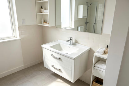 Kapdokia 800mm White Regato 2-Draw Wallhung Bathroom Vanity Unit with Nano Glazed Ceramic Basin