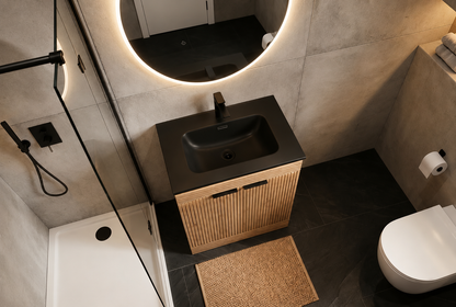 D60 600mm Linear Oak  2-Door Floor standing Bathroom Vanity unit with Nano Glazed Ceramic Basin