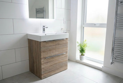 1180-70 700mm Oak Linear 2-Draw Floorstanding Bathroom Vanity unit with Nano Glazed Ceramic Basin