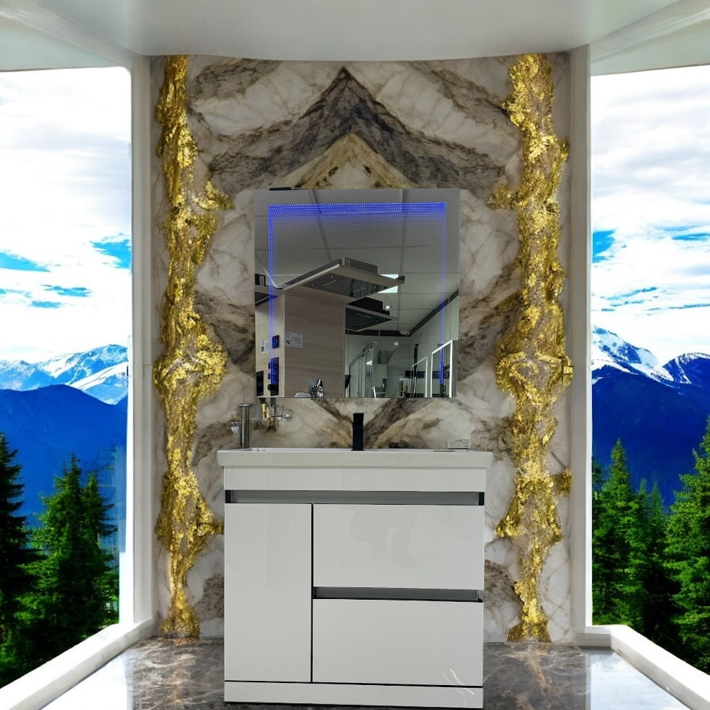 900 Frame Floorstanding 2-Draw with Single Door Handleless Vanity unit with Ceramic Basin