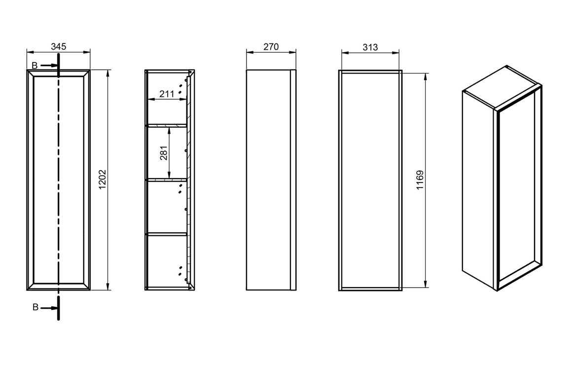 CLICK 345mm Wall Hung 1 Door Tall Unit - Matt Cotton