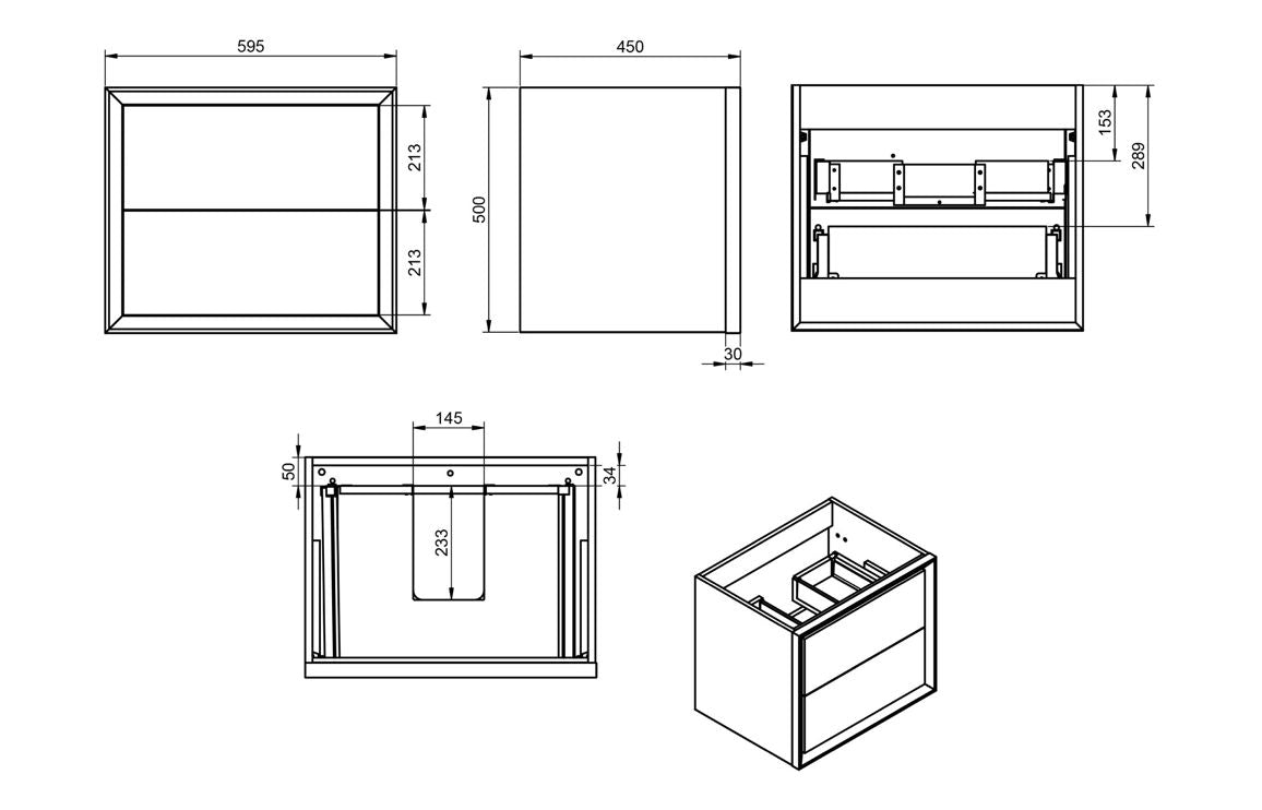 CLICK 615mm Wall Hung 2 Drawer Basin Unit & Basin - Matt Clay