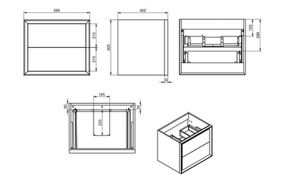 CLICK 600mm Wall Hung 2 Drawer Basin Unit & Top - Matt Clay