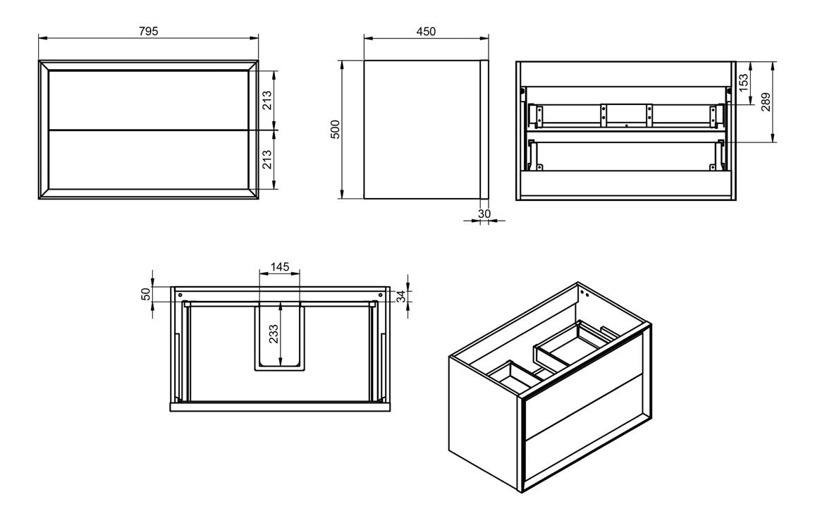CLICK 810mm Wall Hung 2 Drawer Basin Unit & Basin - Matt Clay