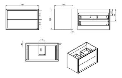CLICK 800mm Wall Hung 2 Drawer Basin Unit & Top - Matt Clay