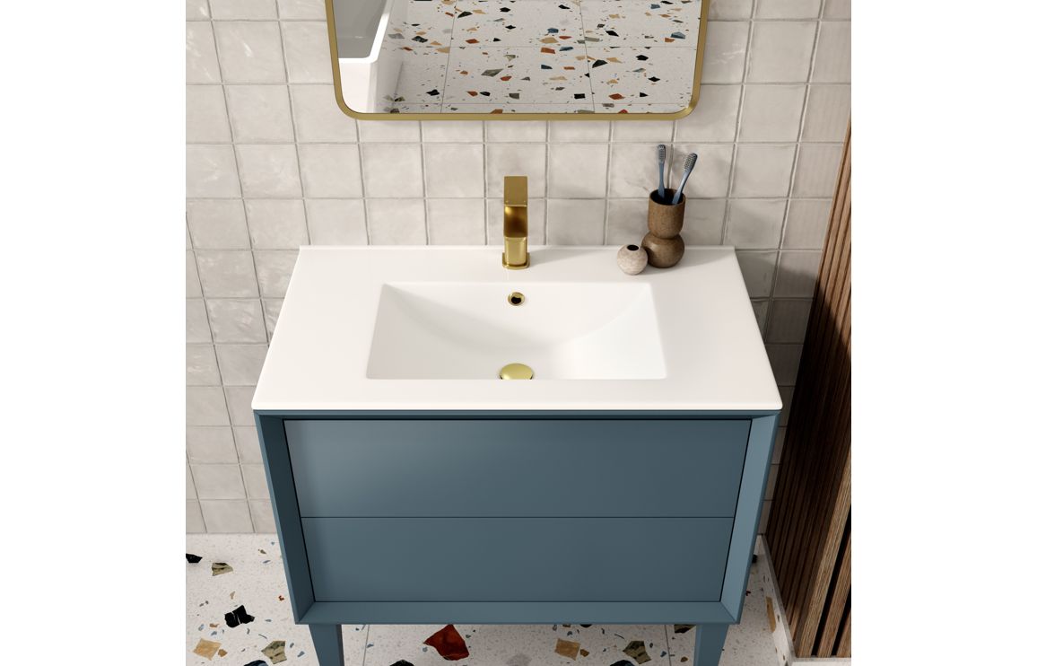 CLICK 600mm Wall Hung 2 Drawer Basin Unit & Top - Matt Storm Blue