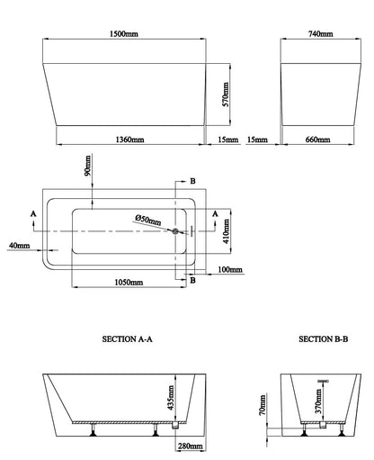 Novo Profile Corner freestanding Designer Bath Right Hand