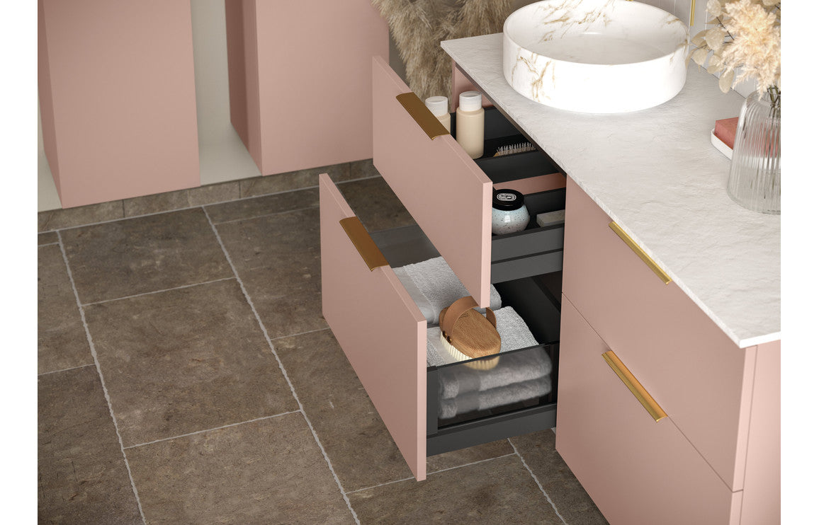NEST 815mm Wall Hung 2 Drawer Basin Unit & Basin - Matt Antique Rose