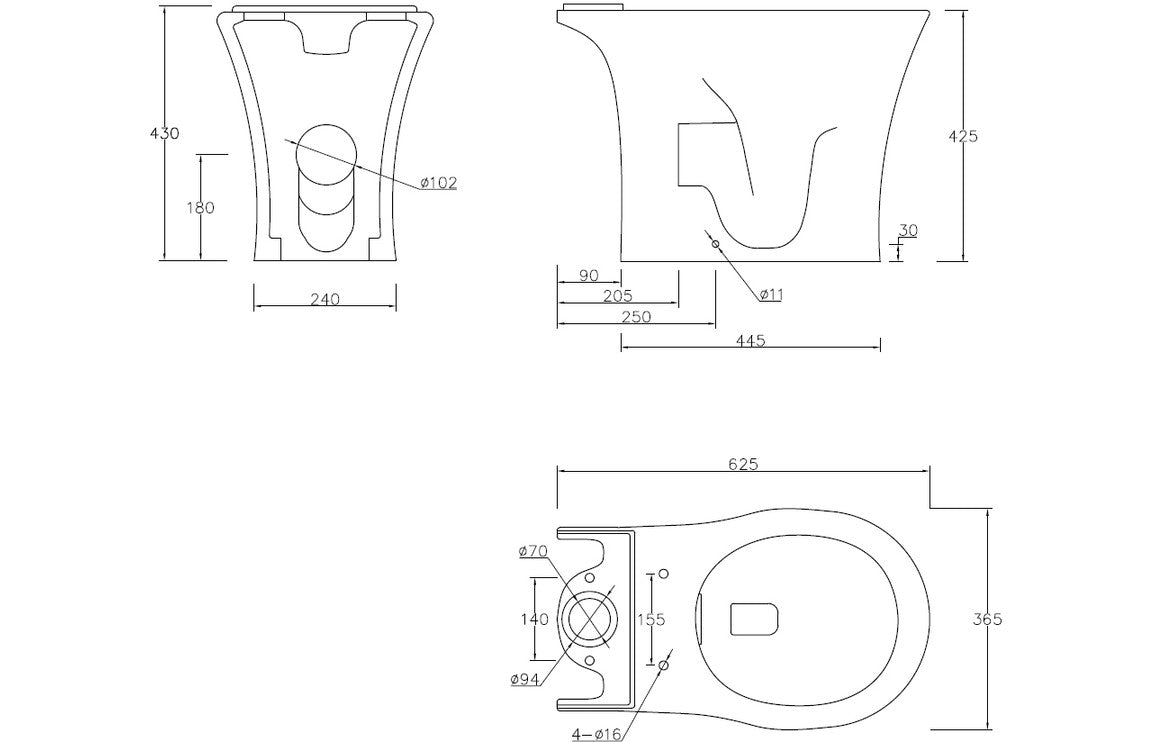 Sandro Rimless Close Coupled Open Back WC & Soft Close Seat