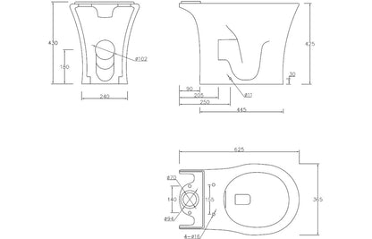 Sandro Rimless Close Coupled Open Back WC & Soft Close Seat